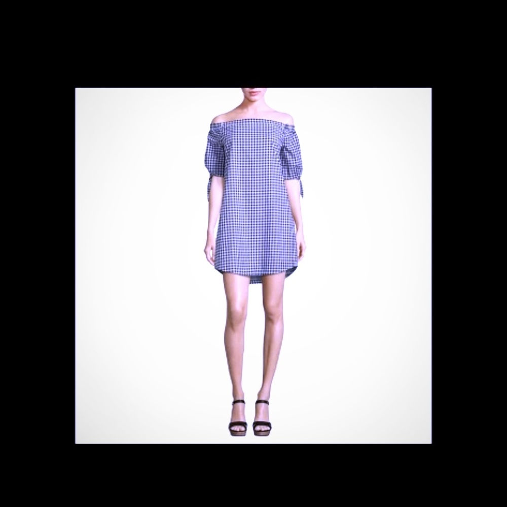 a.n.a. Black/white GINGHAM OFF SHOULDER DRESS